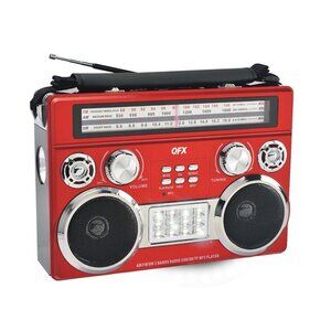 QFX Red Portable Retro AM/FM/SW 3-Band Radio With Flashlight Bluetooth Boombox